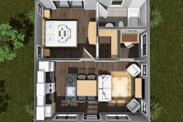 Home Plan - Floor Plan - Main Floor 1 for Modern House Plan #513-2494 - 1 bed, 1 bath