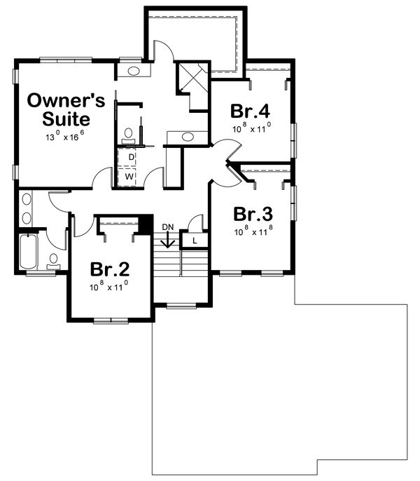 House Blueprint - Traditional Floor Plan - Upper Floor Plan #20-2457