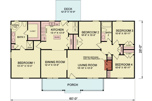Floor Plan - Main Floor for Traditional House Plan #54-599 - 4 bed, 2 bath