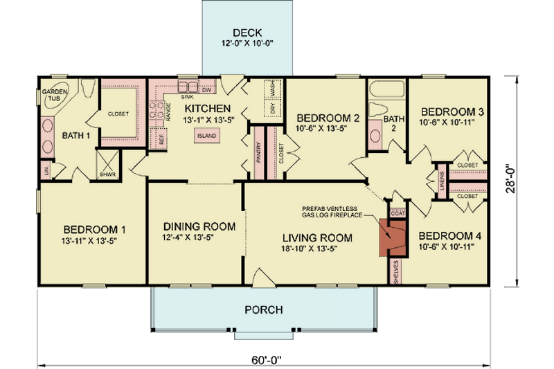 Architectural House Design - Floor Plan - Main Floor for Traditional House Plan #54-599 - 4 bed, 2 bath