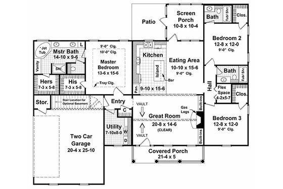 Floor Plan - Main Floor for Country House Plan #21-151 - 3 bed, 3 bath