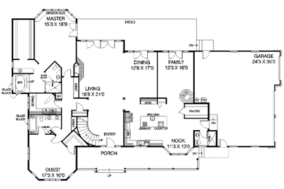 Floor Plan - Main Floor for Country House Plan #60-419 - 4 bed, 4 bath