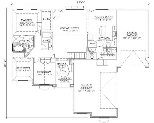 Ranch Style House Plan - 6 Beds 3.5 Baths 3256 Sq Ft Plan #5-238 