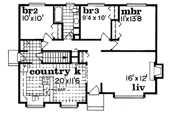 Floor Plan - Main Floor for Cottage House Plan #47-231 - 3 bed, 1 bath