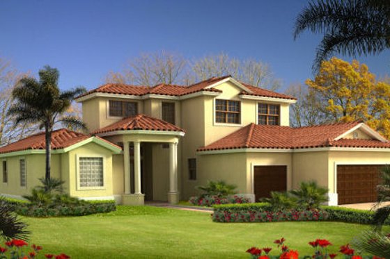 Exterior - Front Elevation for Mediterranean House Plan #420-226 - 4 bed, 3 bath