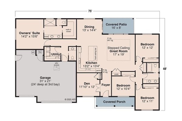 House Blueprint - Prairie Floor Plan - Main Floor Plan #124-1400
