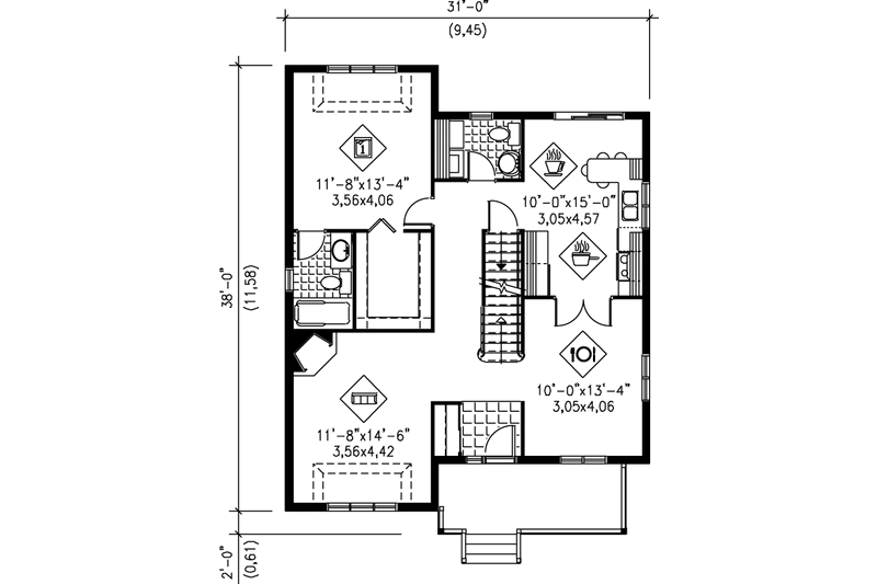 House Blueprint - Floor Plan - Main Floor for Country House Plan #25-2083 - 3 bed, 2.5 bath