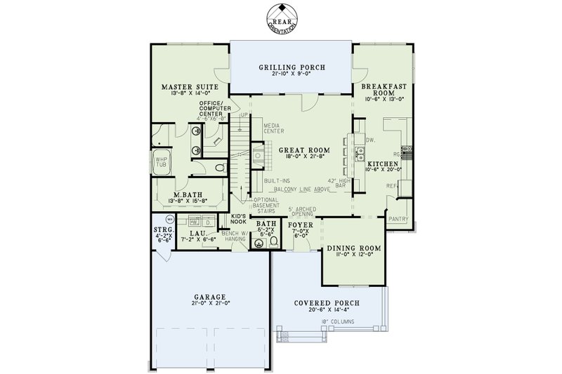 House Blueprint - Floor Plan - Main Floor for Craftsman House Plan #17-2131 - 4 bed, 3 bath