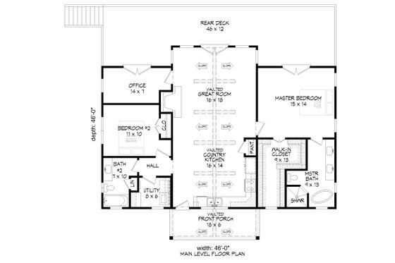 Floor Plan - Main Floor for Traditional House Plan #932-406 - 2 bed, 2 bath