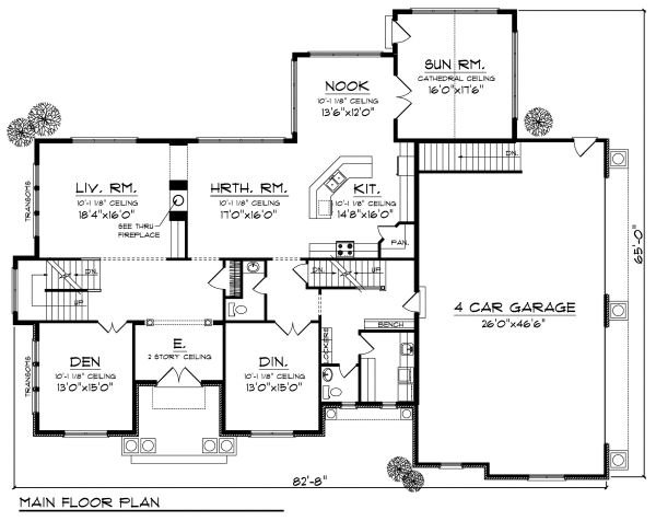 House Design - Floor Plan - Main Floor for European House Plan #70-888 - 4 bed, 3.5 bath