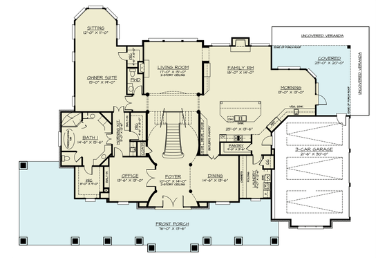 Floor Plan - Main Floor for Farmhouse House Plan #119-454 - 3 bed, 3.5 bath