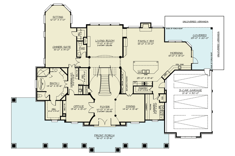 Architectural House Design - Floor Plan - Main Floor for Farmhouse House Plan #119-454 - 3 bed, 3.5 bath