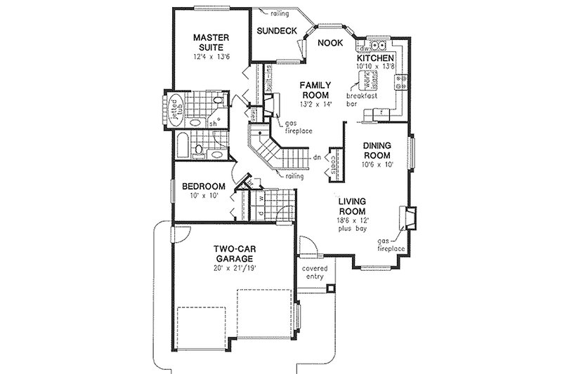 Home Plan - Floor Plan - Main Floor for Traditional House Plan #18-1013 - 2 bed, 2 bath