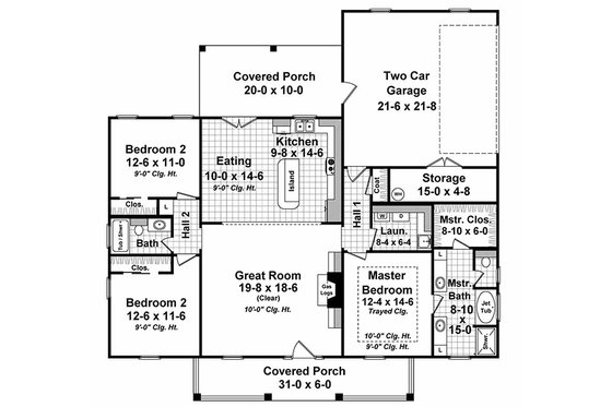 Floor Plan - Main Floor for European House Plan #21-339 - 3 bed, 2 bath