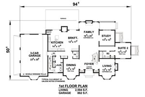 Floor Plan - Main Floor for European House Plan #20-2210 - 5 bed, 4.5 bath