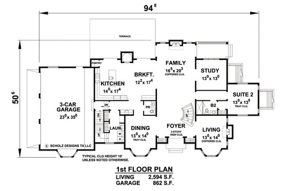 Floor Plan - Main Floor for European House Plan #20-2210 - 5 bed, 4.5 bath