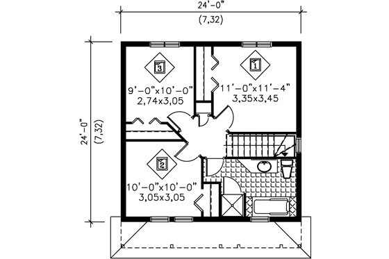 Floor Plan - Upper Floor for Victorian House Plan #25-290 - 3 bed, 1.5 bath
