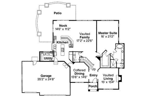 Floor Plan - Main Floor for Ranch House Plan #124-170 - 3 bed, 2.5 bath