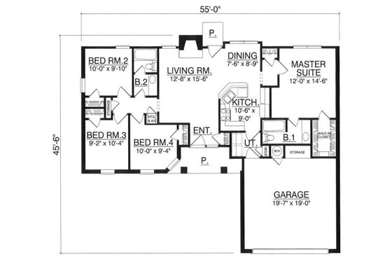 Floor Plan - Main Floor for Traditional House Plan #40-374 - 4 bed, 2 bath
