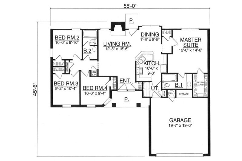 House Design - Floor Plan - Main Floor for Traditional House Plan #40-374 - 4 bed, 2 bath