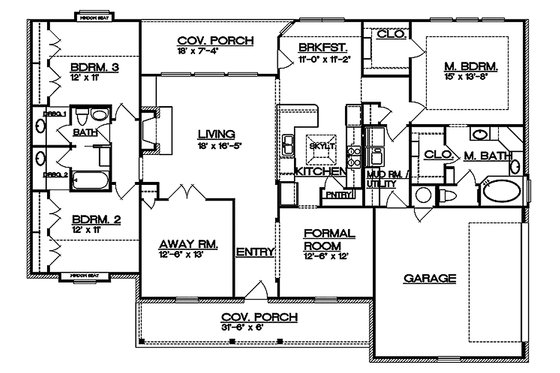 Floor Plan - Main Floor for Country House Plan #935-1 - 3 bed, 2 bath