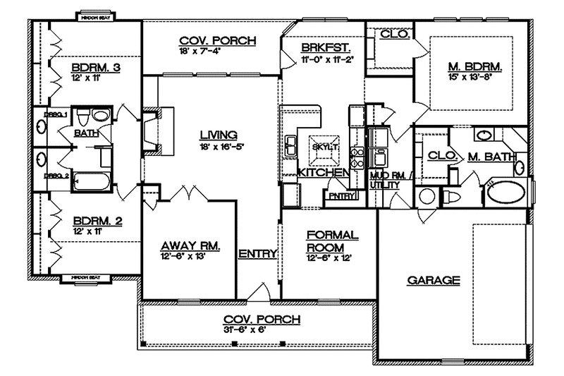 House Blueprint - Floor Plan - Main Floor for Country House Plan #935-1 - 3 bed, 2 bath