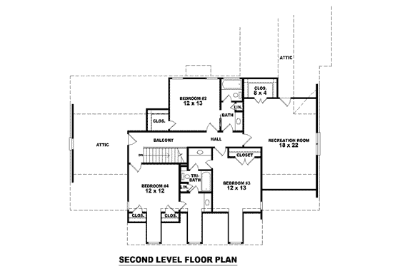 Floor Plan - Upper Floor for Southern House Plan #81-1085 - 4 bed, 3.5 bath
