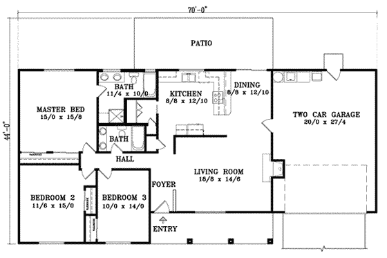 Floor Plan - Main Floor for Adobe / Southwestern House Plan #1-1031 - 3 bed, 2 bath