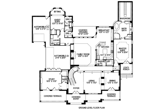 Floor Plan - Main Floor for Mediterranean House Plan #141-245 - 5 bed, 4.5 bath
