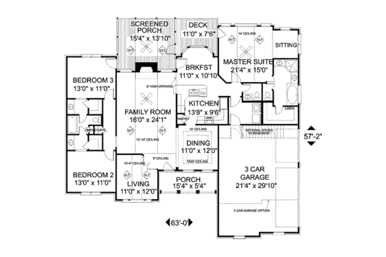 Floor Plan - Main Floor for Southern House Plan #56-566 - 3 bed, 2.5 bath
