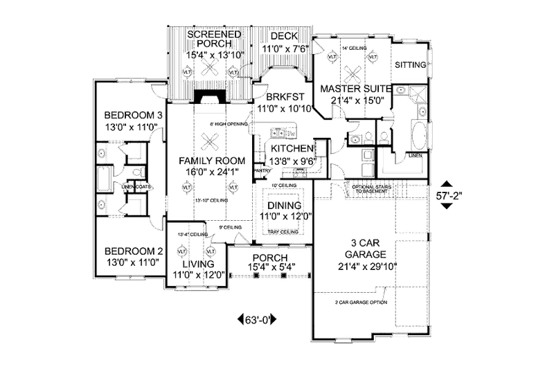 House Design - Floor Plan - Main Floor for Southern House Plan #56-566 - 3 bed, 2.5 bath