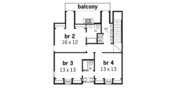 Home Plan - Southern Floor Plan - Upper Floor Plan #45-164
