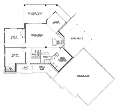 Floor Plan - Lower Floor for Craftsman House Plan #1064-130 - 3 bed, 2.5 bath