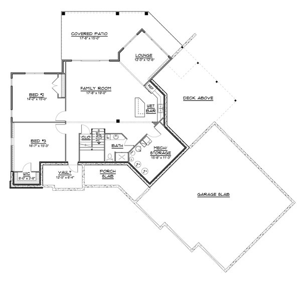 Craftsman Floor Plan - Lower Floor Plan #1064-130