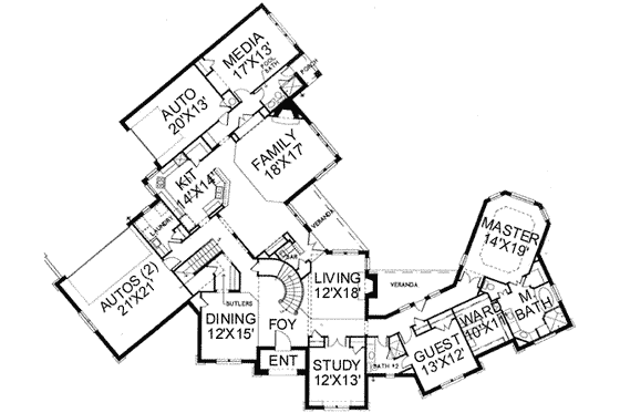 Floor Plan - Main Floor for European House Plan #141-137 - 4 bed, 5 bath