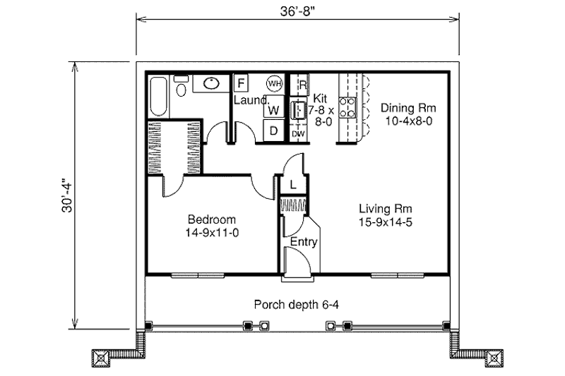 Home Plan - Floor Plan - Main Floor for Cottage House Plan #57-361 - 1 bed, 1 bath