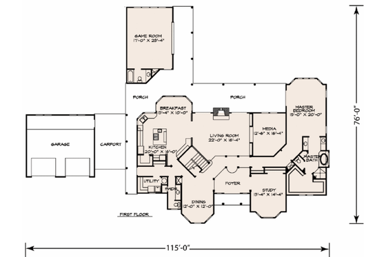 Floor Plan - Main Floor for European House Plan #140-155 - 4 bed, 4.5 bath
