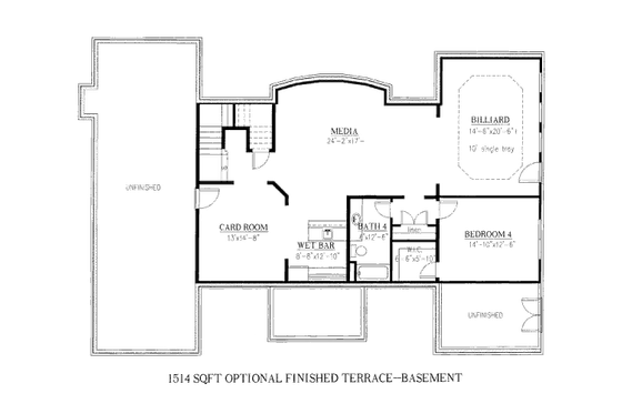 Floor Plan - Lower Floor for European House Plan #437-6 - 4 bed, 4.5 bath