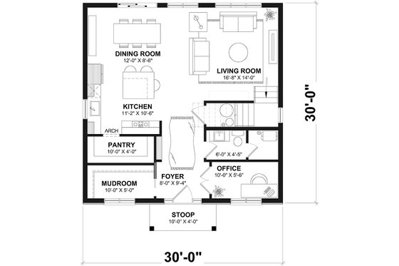 Floor Plan - Main Floor for Contemporary House Plan #23-2825 - 3 bed, 1.5 bath