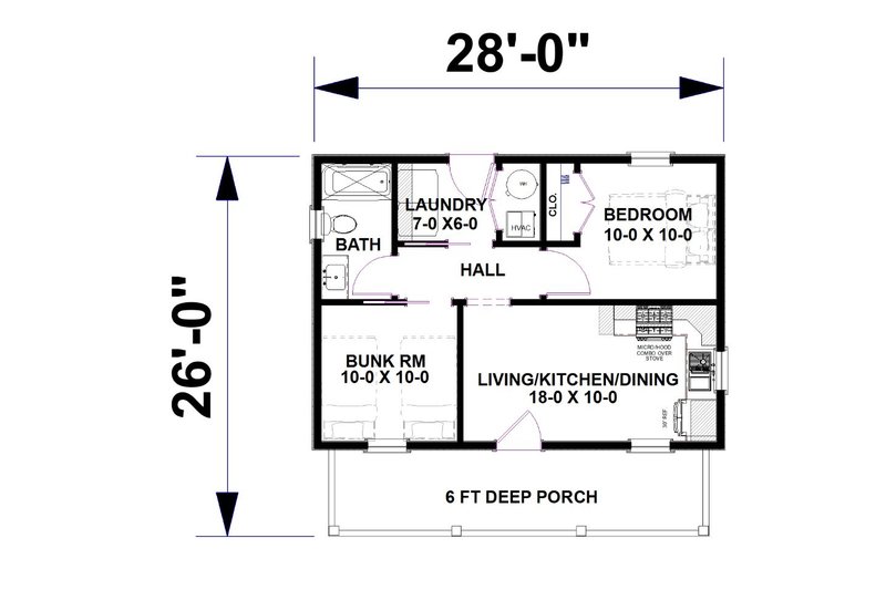 Architectural House Design - Floor Plan - Main Floor for Cottage House Plan #44-307 - 2 bed, 1 bath