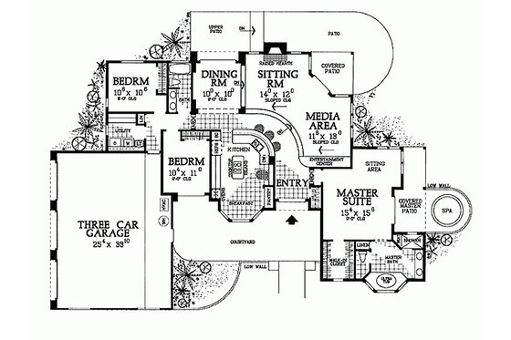 Floor Plan - Main Floor for Mediterranean House Plan #72-131 - 3 bed, 2 bath