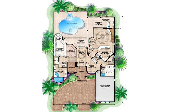 Floor Plan - Main Floor for Mediterranean House Plan #27-384 - 5 bed, 4.5 bath
