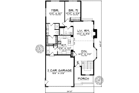 Floor Plan - Main Floor for Traditional House Plan #70-675 - 2 bed, 2 bath