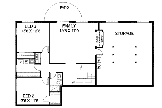 Floor Plan - Lower Floor for Ranch House Plan #60-516 - 3 bed, 2 bath