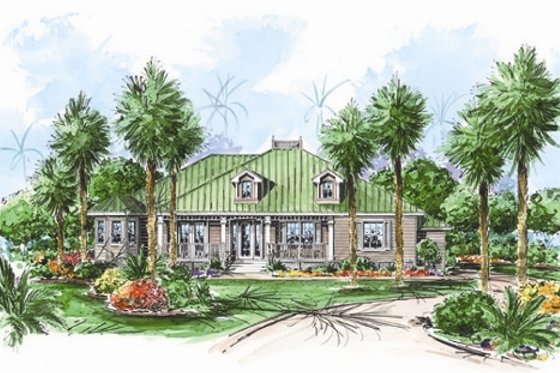 Exterior - Front Elevation for Beach House Plan #27-437 - 3 bed, 4.5 bath