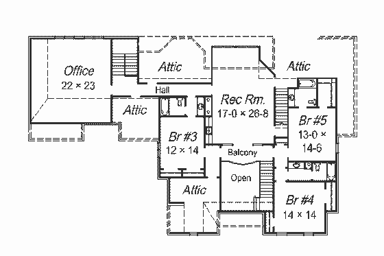 Floor Plan - Upper Floor for European House Plan #329-324 - 5 bed, 5.5 bath
