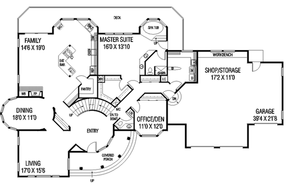 Floor Plan - Main Floor for Traditional House Plan #60-145 - 5 bed, 3.5 bath