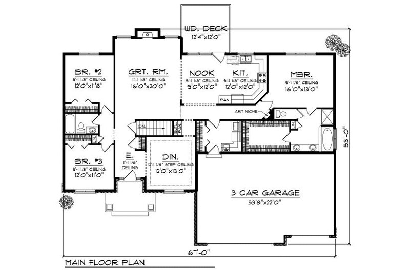 Home Plan - Floor Plan - Main Floor for Mediterranean House Plan #70-869 - 3 bed, 2 bath