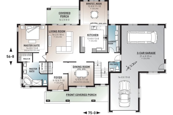 Floor Plan - Main Floor for Traditional House Plan #23-831 - 4 bed, 3.5 bath