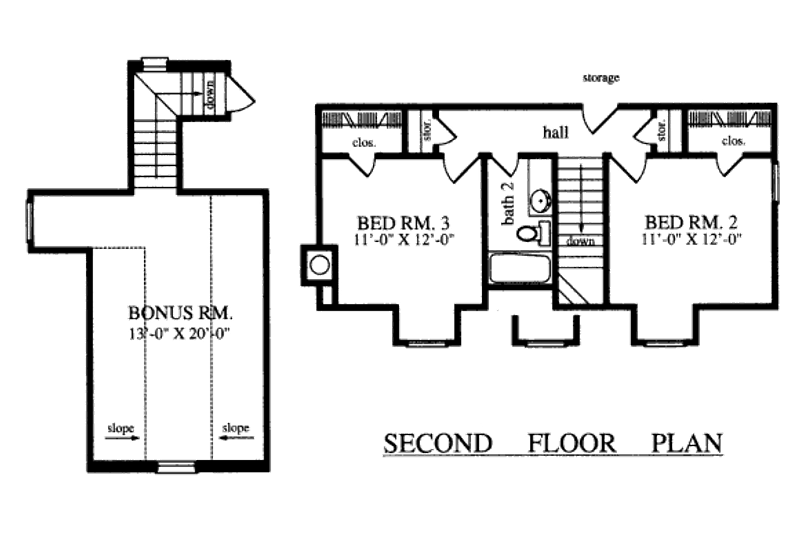House Blueprint - Floor Plan - Upper Floor for Country House Plan #42-343 - 3 bed, 2.5 bath